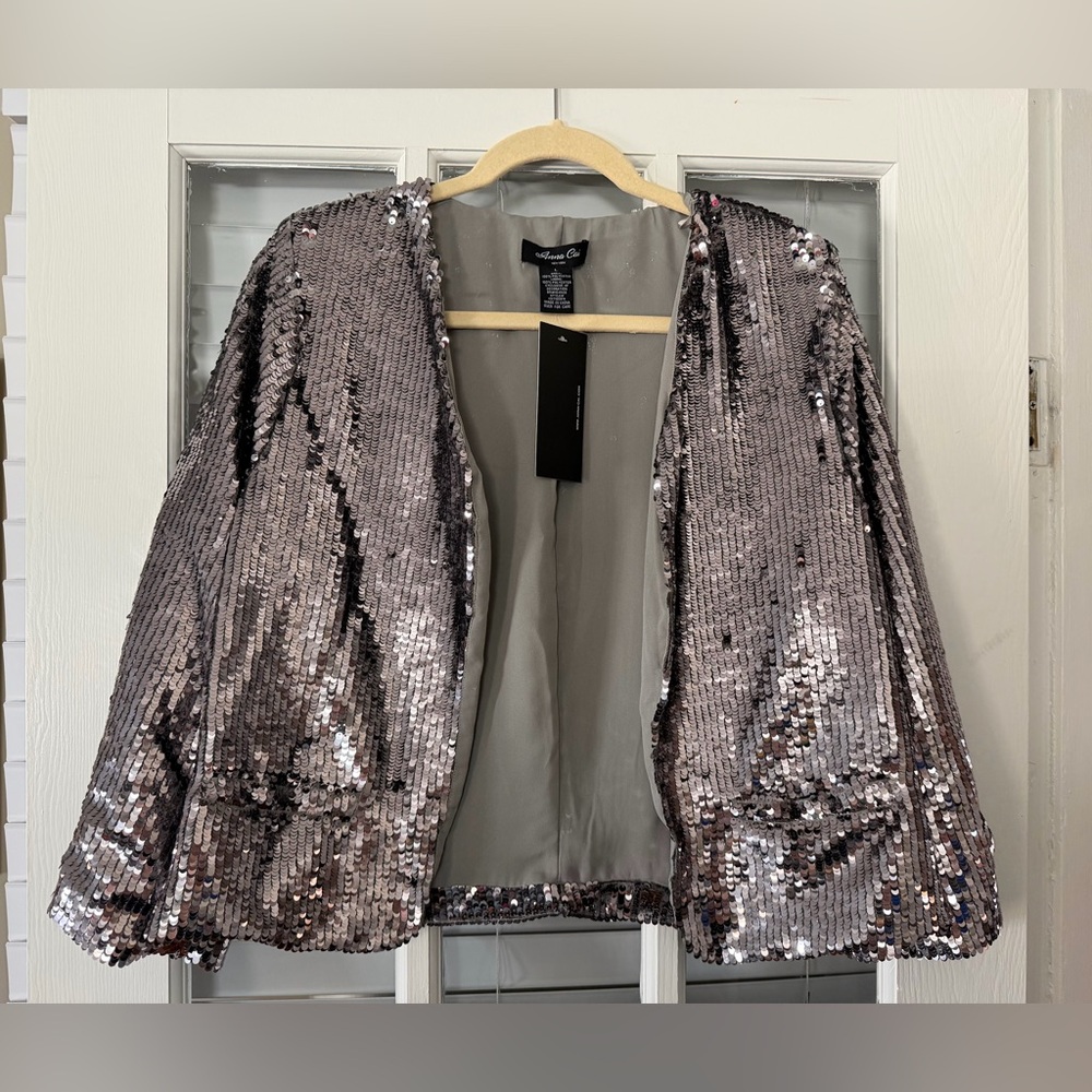 NWT Anna Cai New York Women's L Silver Sequin Jacket Blazer | SKU 0137